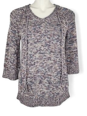 Sonoma Women's Multi Coloured Cotton Blend Knit Sweater Ribbed Cuffs Hem M